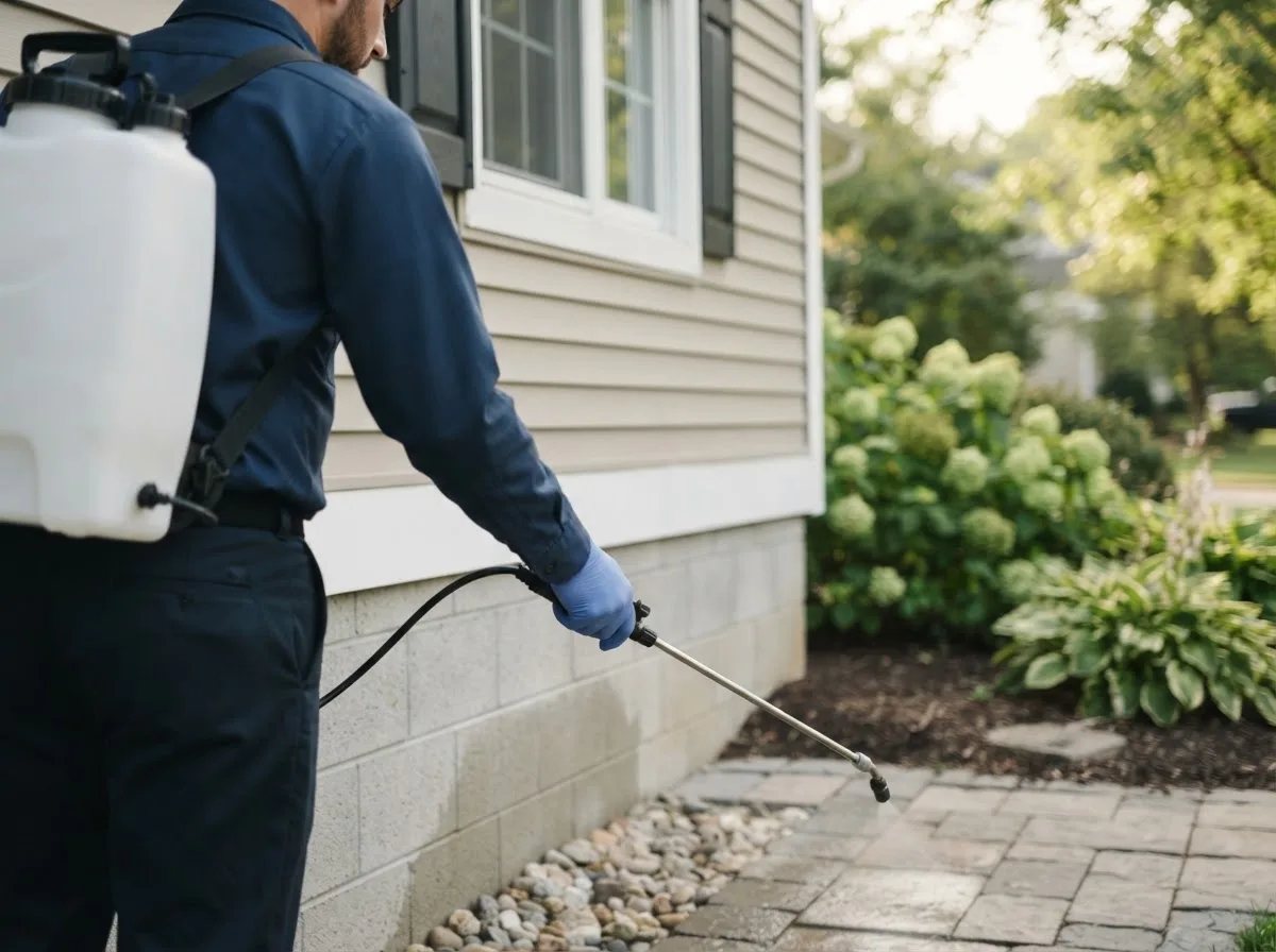 Pest control technician inspecting a home in Thomaston, CT